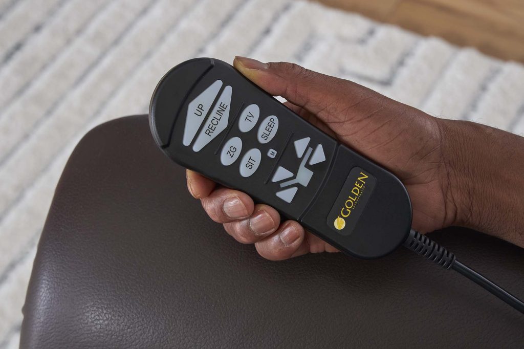 Close-up of the Golden AutoDrive hand control on the Relaxer