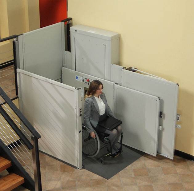 LA Bruno VPL Vertical Platform Wheelchair Lifts are used for mobile home porch