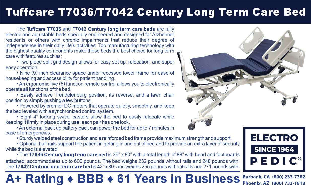 Tuffcare Century long term care bed raised to caregiver working height