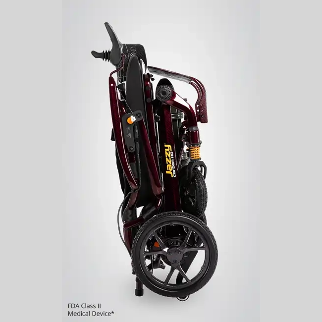 Jazzy Carbon HD folded view Los Angeles Jazzy Air 2, Electric Wheelchair, Power Chairs, Jazzy Carbon, Go Go Chair, Folding Wheelchair