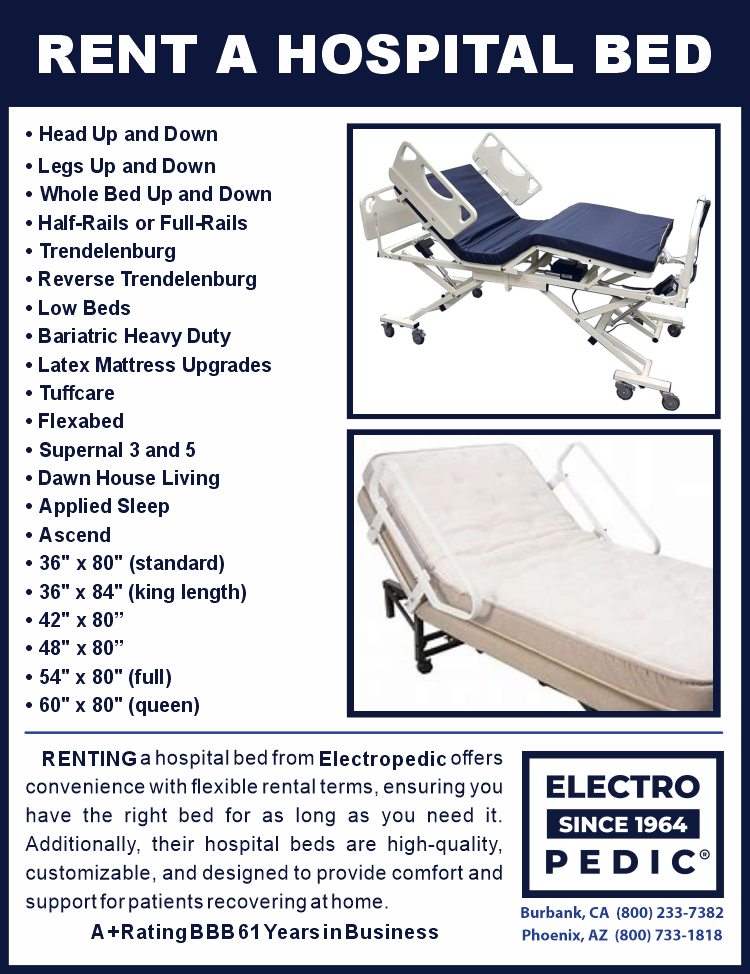 Rental electric adjustable hospital bed from Electropedic